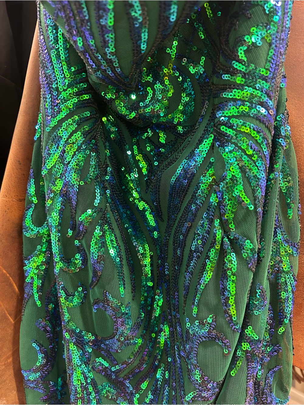 Blue and Green Sequin Spaghetti Strap Dress - Elegant Party Dress - Picture 5 of 5
